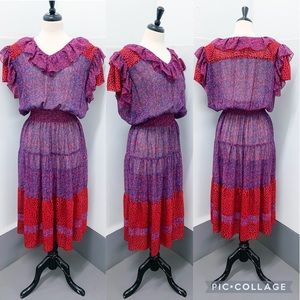 Diane Freis Vintage 1980s Georgette Print Dress